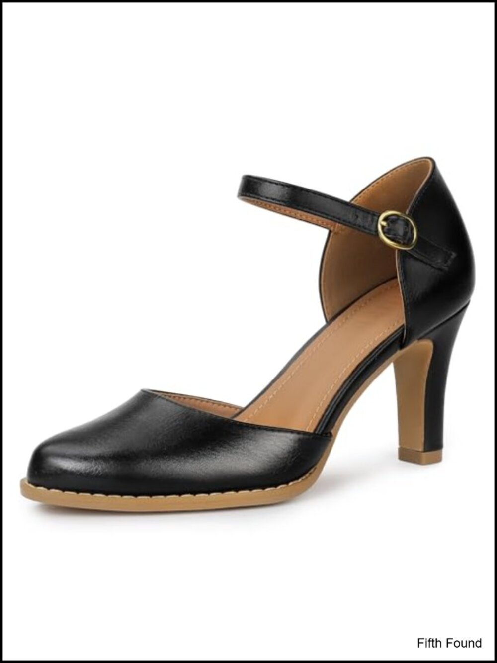 Faux Leather Chunky Heels Closed Toe Buckle Ankle Strap Dress Shoes